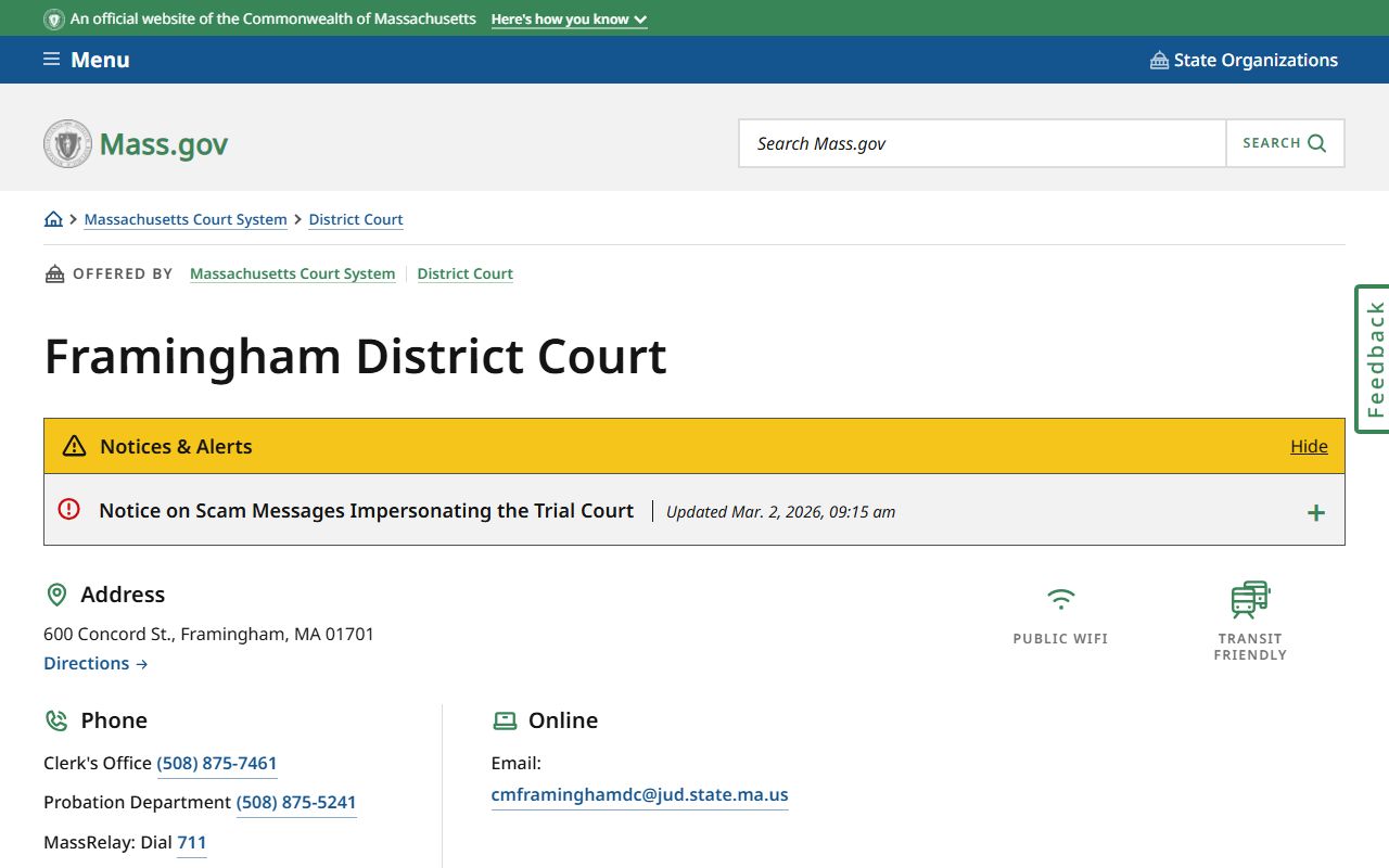 Framingham District Court criminal records Middlesex County Massachusetts