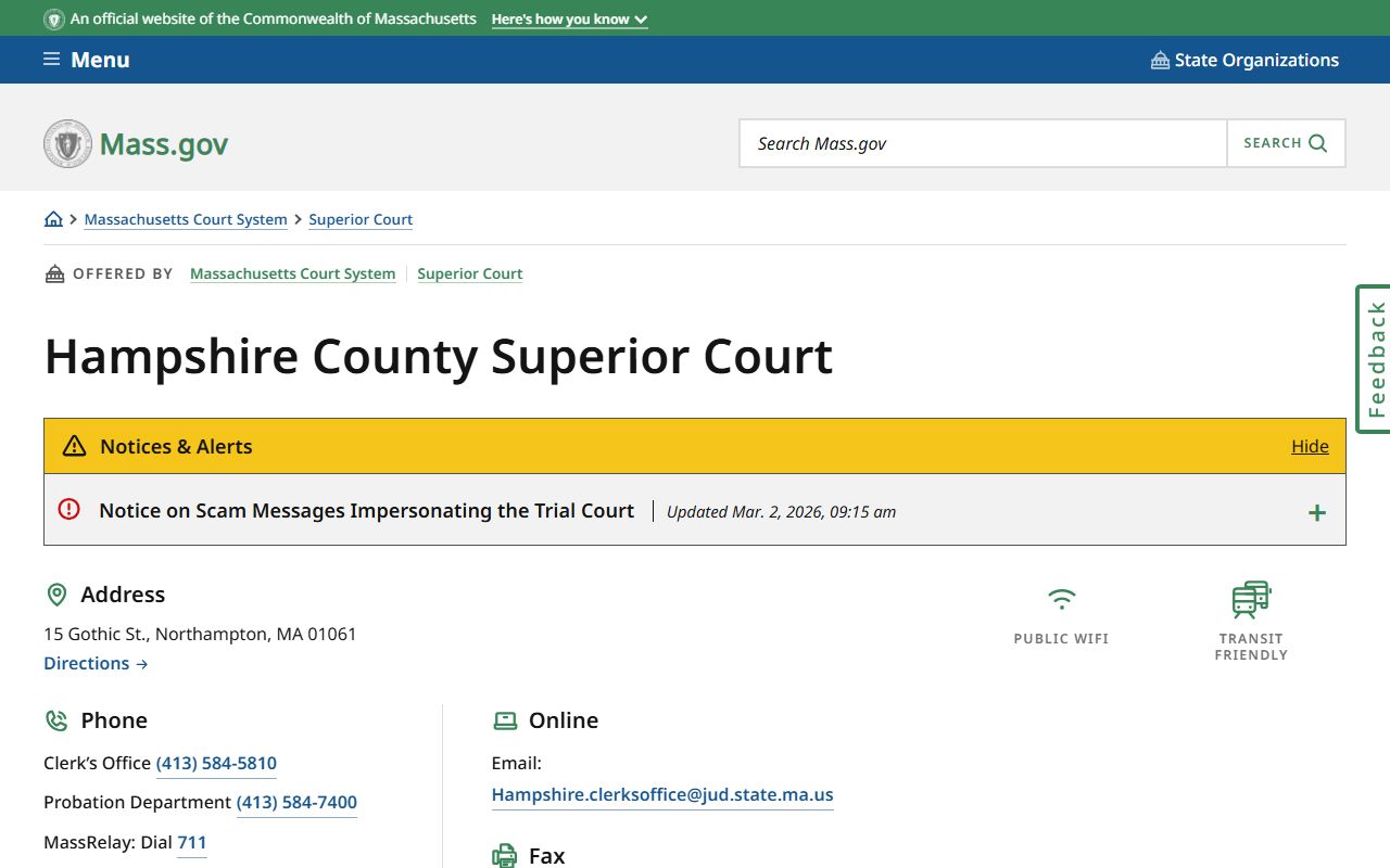Hampshire County Superior Court criminal records Massachusetts