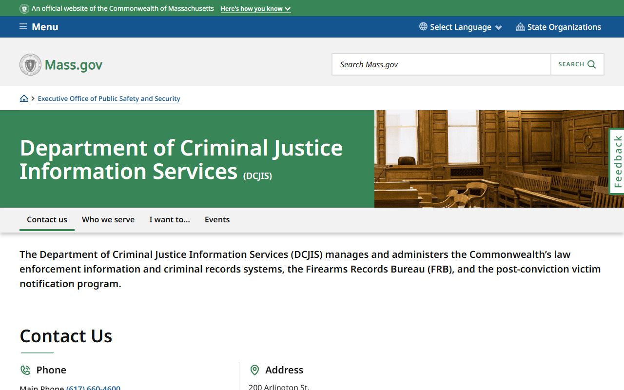 DCJIS homepage Massachusetts criminal records agency